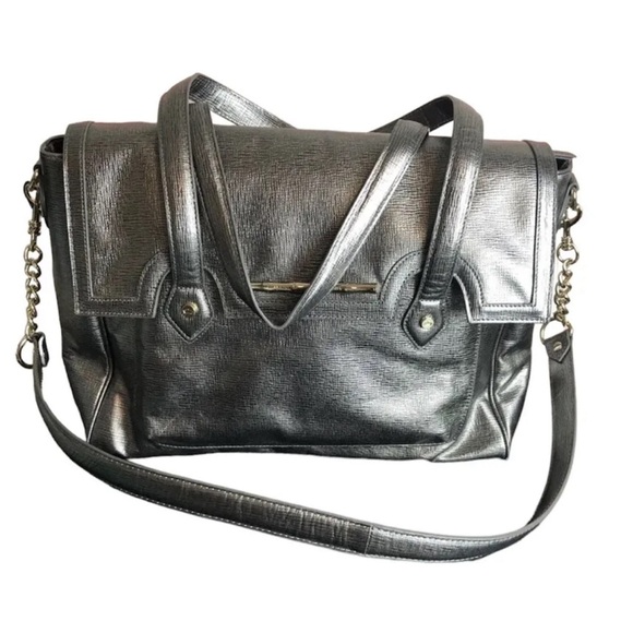 New Elaine Turner Aubrey Stamped Platinum Leather Large Shoulder Bag - Picture 12 of 12